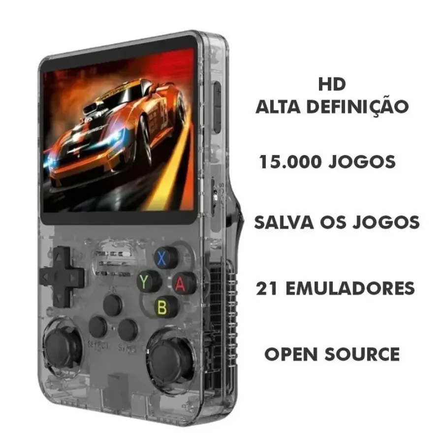 Console Portátil Retrô R36S — Tela IPS 3,5" — 64GB — Frete Grátis