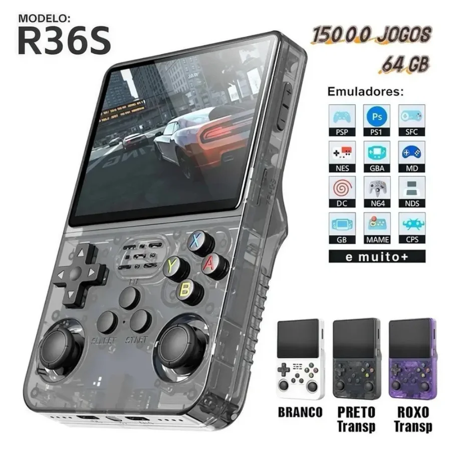 Console Portátil Retrô R36S — Tela IPS 3,5" — 64GB — Frete Grátis