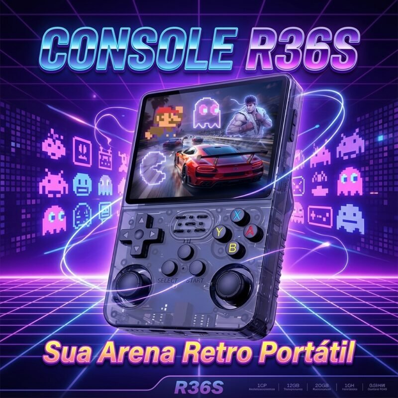 Console Portátil Retrô R36S — Tela IPS 3,5" — 64GB — Frete Grátis