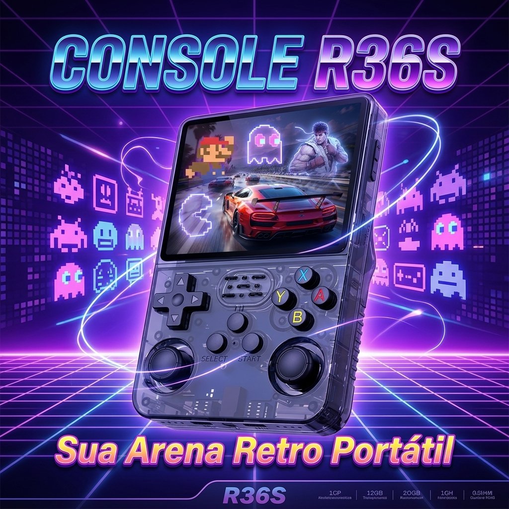 Console Portátil Retrô R36S — Tela IPS 3,5" — 64GB — Frete Grátis